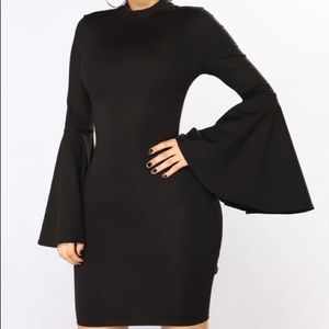 Flare sleeve black mini dress fashion nova with high heels